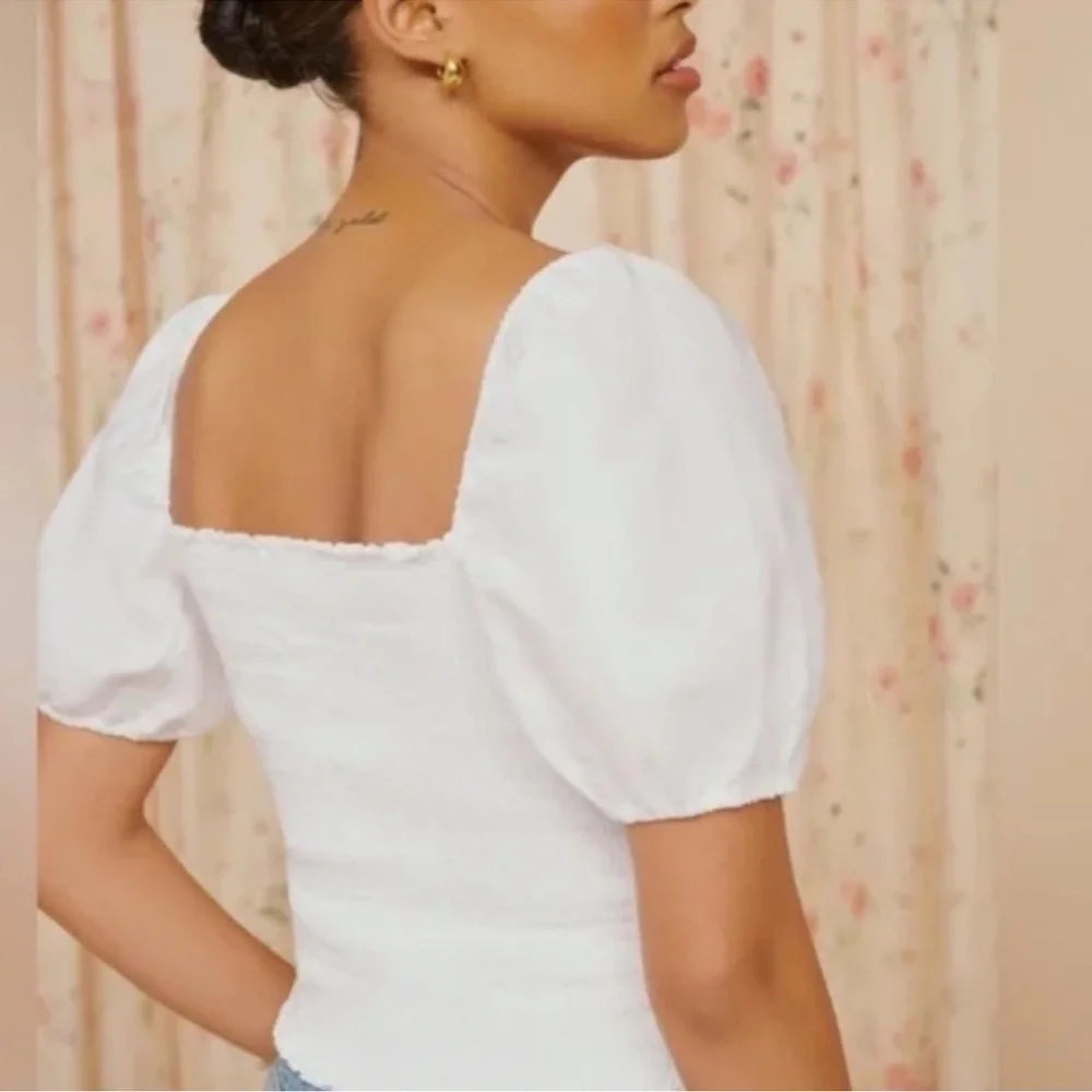 Reformation White Puff-Sleeve Corset Top